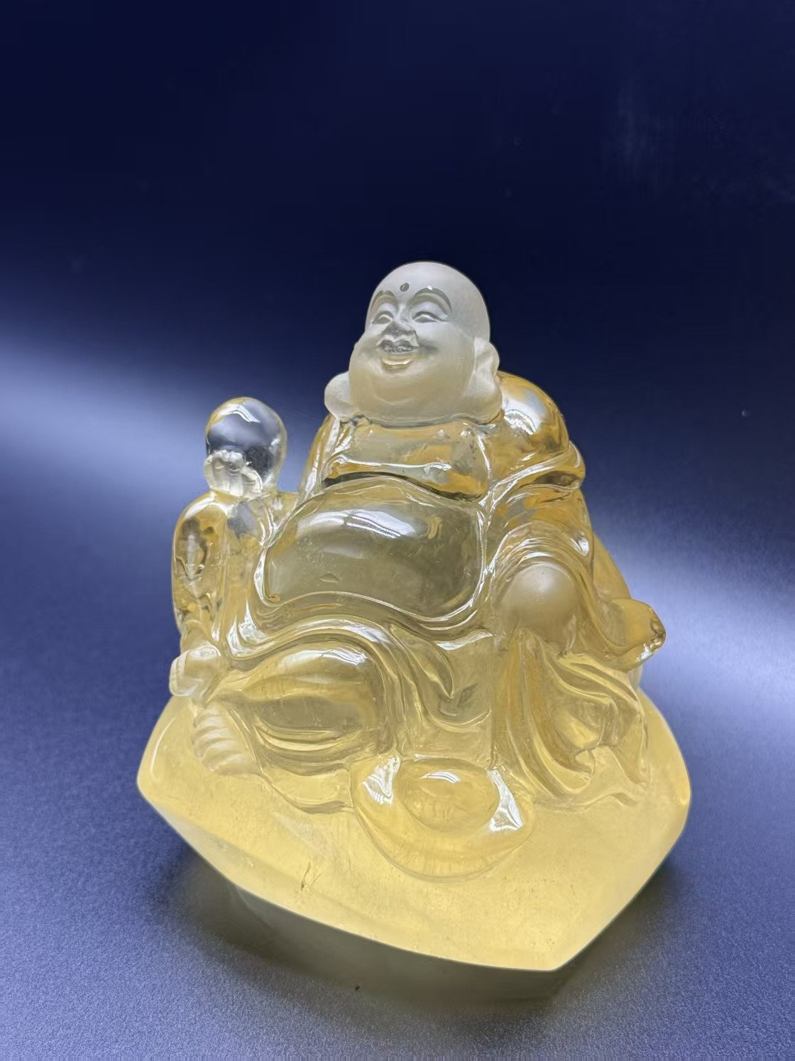 Statue of Maitreya Buddha made of citrine 105x90x80