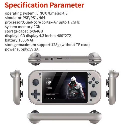 M17 Game Console Retro Handheld Video Game Console Open Source Linux System 4.3 Inch IPS Screen Portable Pocket Video Player
