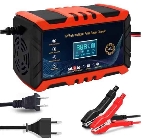 Car Battery Charger 12V Intelligent Pulse Repair LCD Display Car Battery Motorcycle Battery Charging Battery Repair Charger