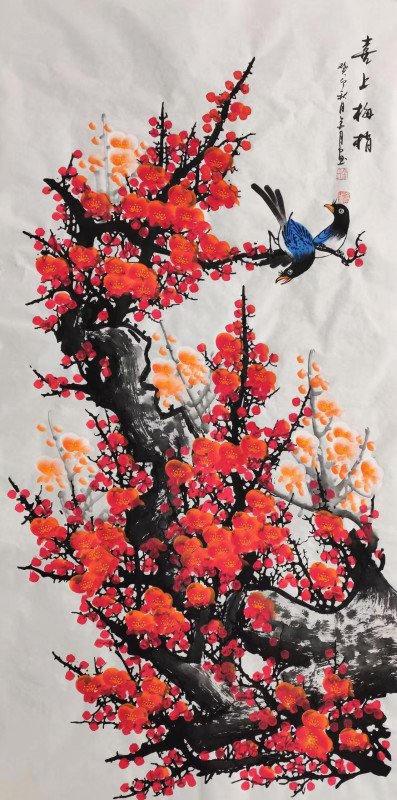 Jin Yue’s painting：Xi Shang Mei Shang-喜上梅梢