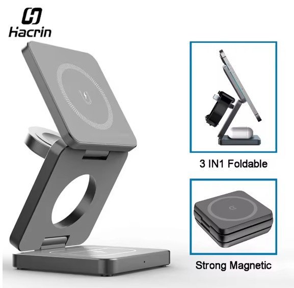Wireless Charger 3 in 1 Foldable Magnetic Wireless Charging Station for iPhone 15 14 13 12 Pro Max Apple Watch 8 9 Charger