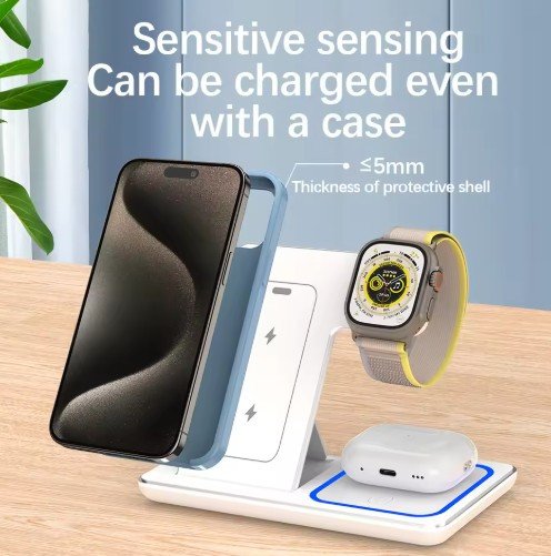 3 In 1 Foldable Wireless Charger Stand For iPhone 15 14 13 12 Pro Max Plus IWatch AirPods 3/2 Fast Charging Station Dock Holder