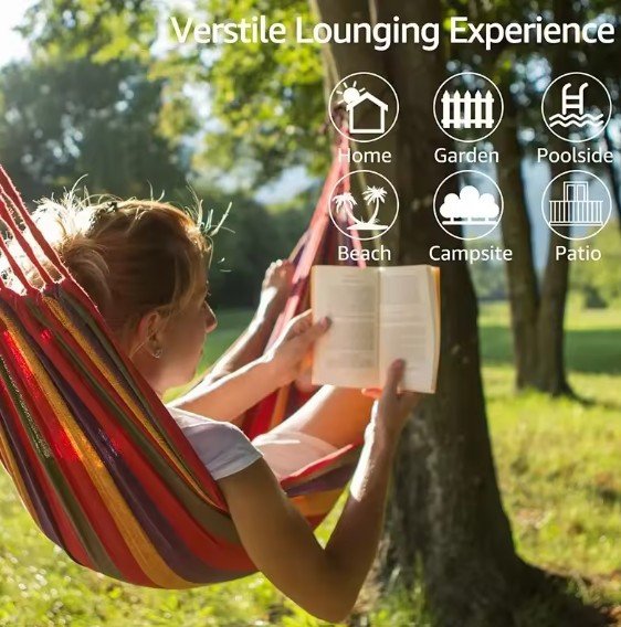 WESTTUNE Outdoor Canvas Hammock Camping Swing Hammock with Tree Ropes Load-bearing Up to 200kg Perfect for Garden Patio Backyard