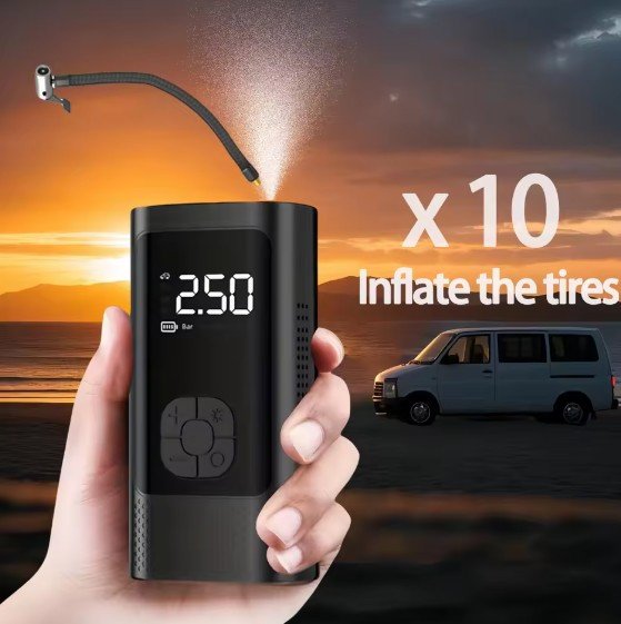 Inflatable Pump Portable Handheld 2 power supply modes and 4 preset air pressures Digital Display Car Motorcycle Tire