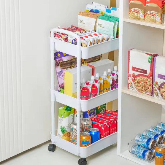 Plastic Rolling Utility Cart with Handle Storage Trolley for Office, Living Room, Kitchen, Movable Storage Organizer with Wheel