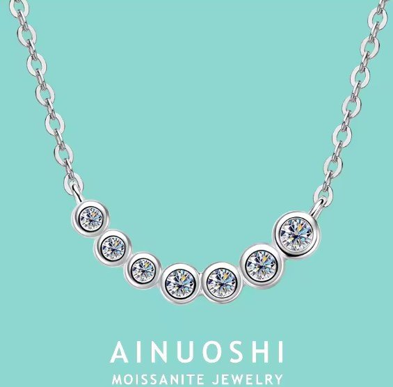 AINUOSHI 7 Stones Round Cut Moissanite Choker Necklace 925 Sterling Silver Multilayer Necklaces for Women Clavicle Chain Jewelry