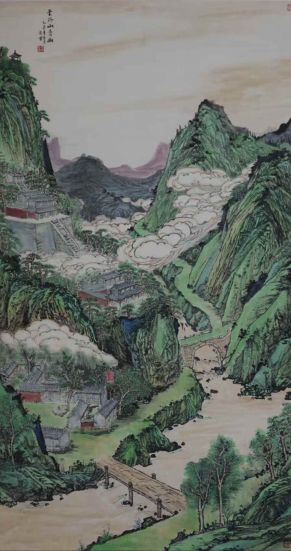 Wang Baolei’s painting ：Monastery in the Clouds, A Quiet Sanctuary-云外山寺幽