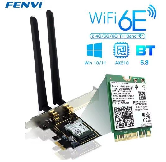 FENVI PCIE Wireless WiFi Adapter 5374Mbps WiFi 6E AX210NGW 2.4G/5G/6Ghz For Bluetooth 5.3 802.11AX Network WiFi Card PC Win10/11