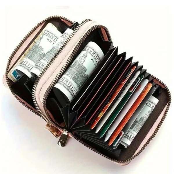 Women's Double Zipper Wallet Fashion Short Credit Card Holder with Large Capacity Coin Purse