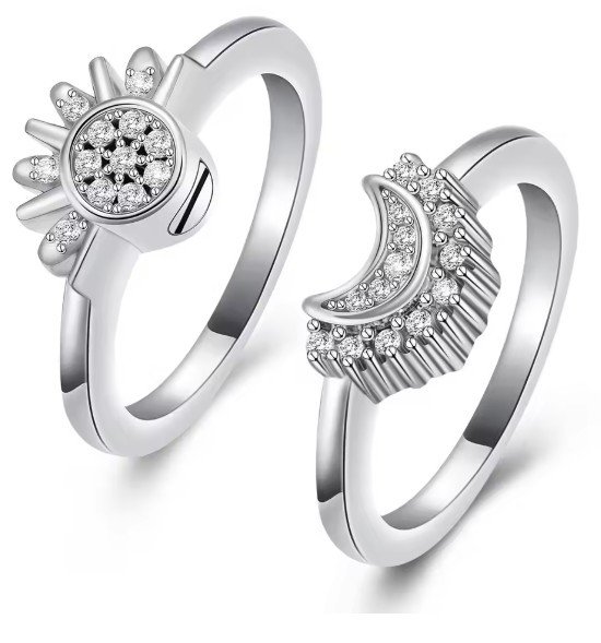 Cremation Jewelry for Ashes Rings Sparkling Sun and Moon Ring Set Memorial Urn Ring for Ashes