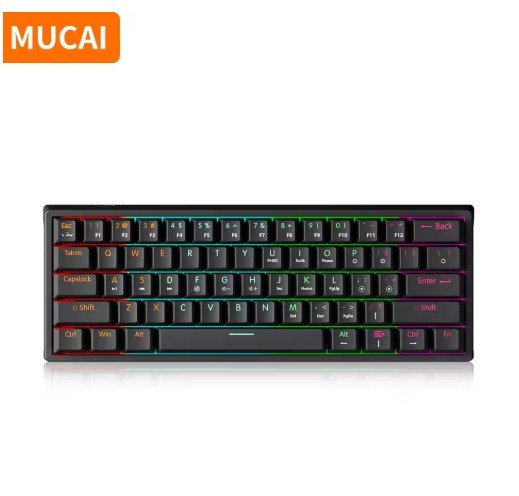 MUCAI MK61 USB Gaming Mechanical Keyboard 61 Keys Red Switch Wired Detachable Cable RGB Backlit Hot Swappable