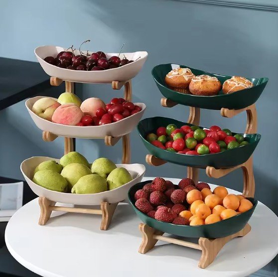 Table Plates Dinnerware Kitchen Fruit Bowl with Floors Partitioned Candy Cake Trays Wooden Tableware Dishes