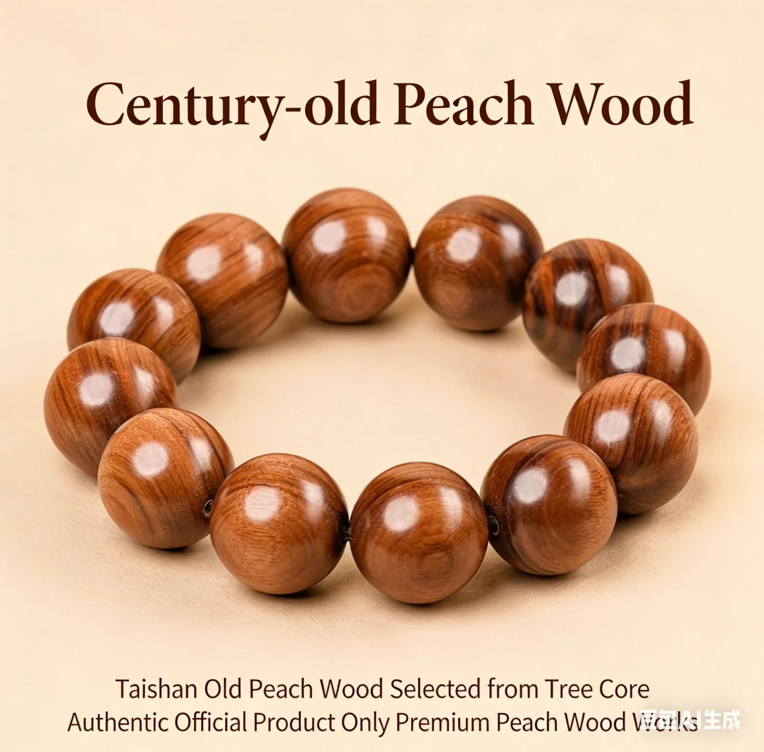 Natural century-old Taishan wild peach wood bracelet, deep mountain wild old material, men's and women's style bracelet, protective and lucky charm beads.