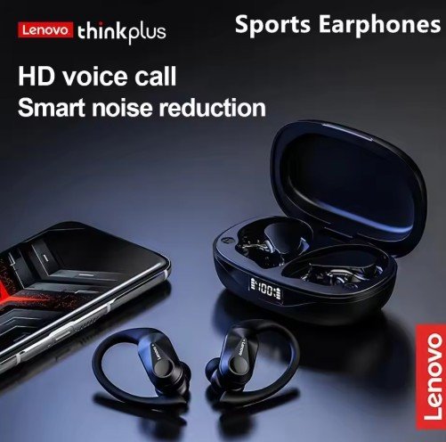 Lenovo LP75 Sports Wireless Earphones with Mics,Button Control, LED Power Display,Hifi Stereo Sound Bluetooth 5.3 TWS Headphones